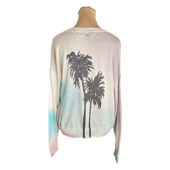 360 Cashmere Long Sleeve Pastel Pink Blue Palm Tree Crewneck Sweater Sz S - Picture 5 of 11